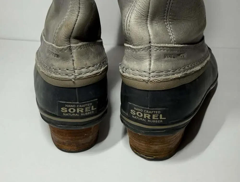 Sorel Slimpack Tall II Riding Waterproof Leather Winter Duck Boots Gray Black